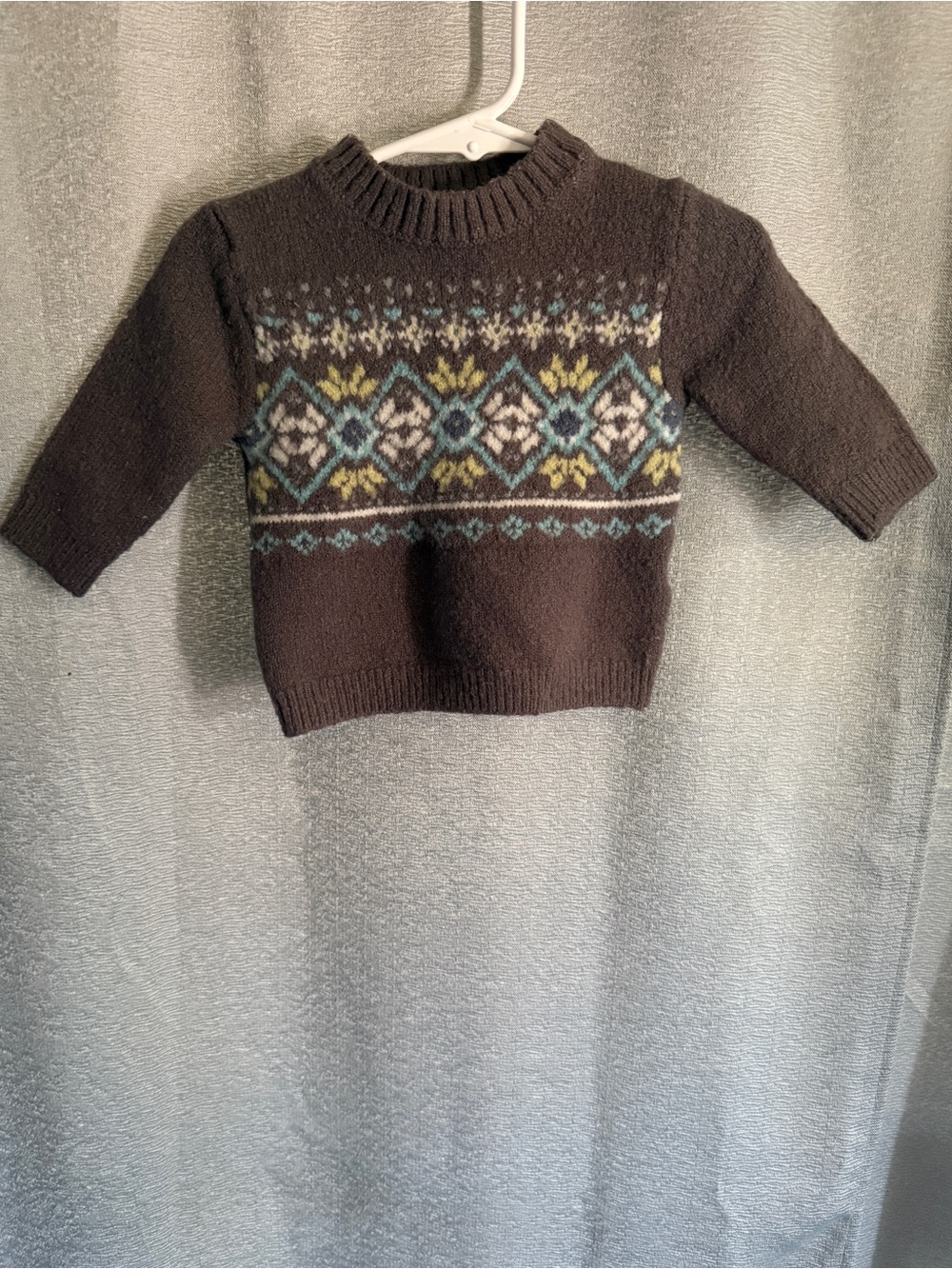 Carter's Dark Brown Fair Isle Crewneck Sweater with Blue & Yellow Accents